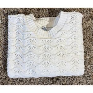 Hollister Women Sweater Ivory Long Sleeve Open Weave Large - Excellent Condition